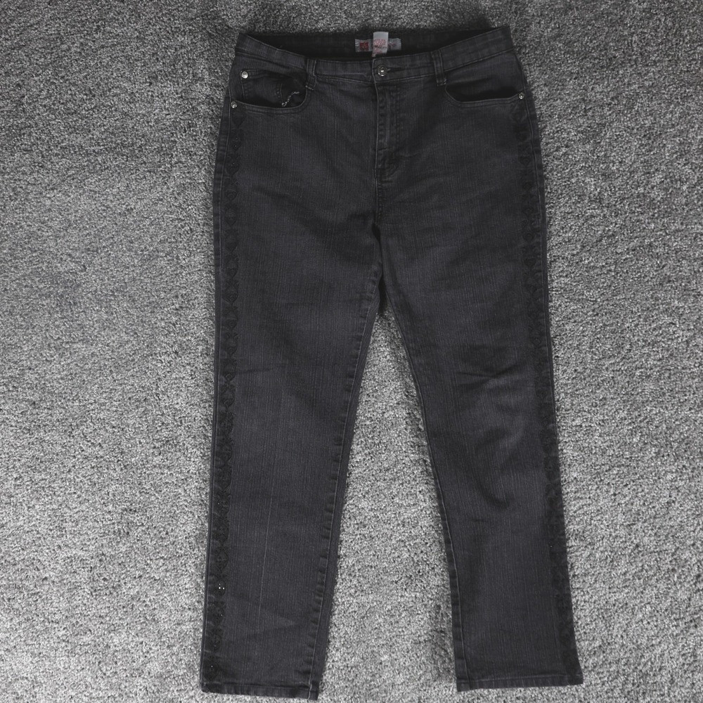 COS Jeans Women's Size 14 Black Embroidered Rhinestone Straight Leg Jeans